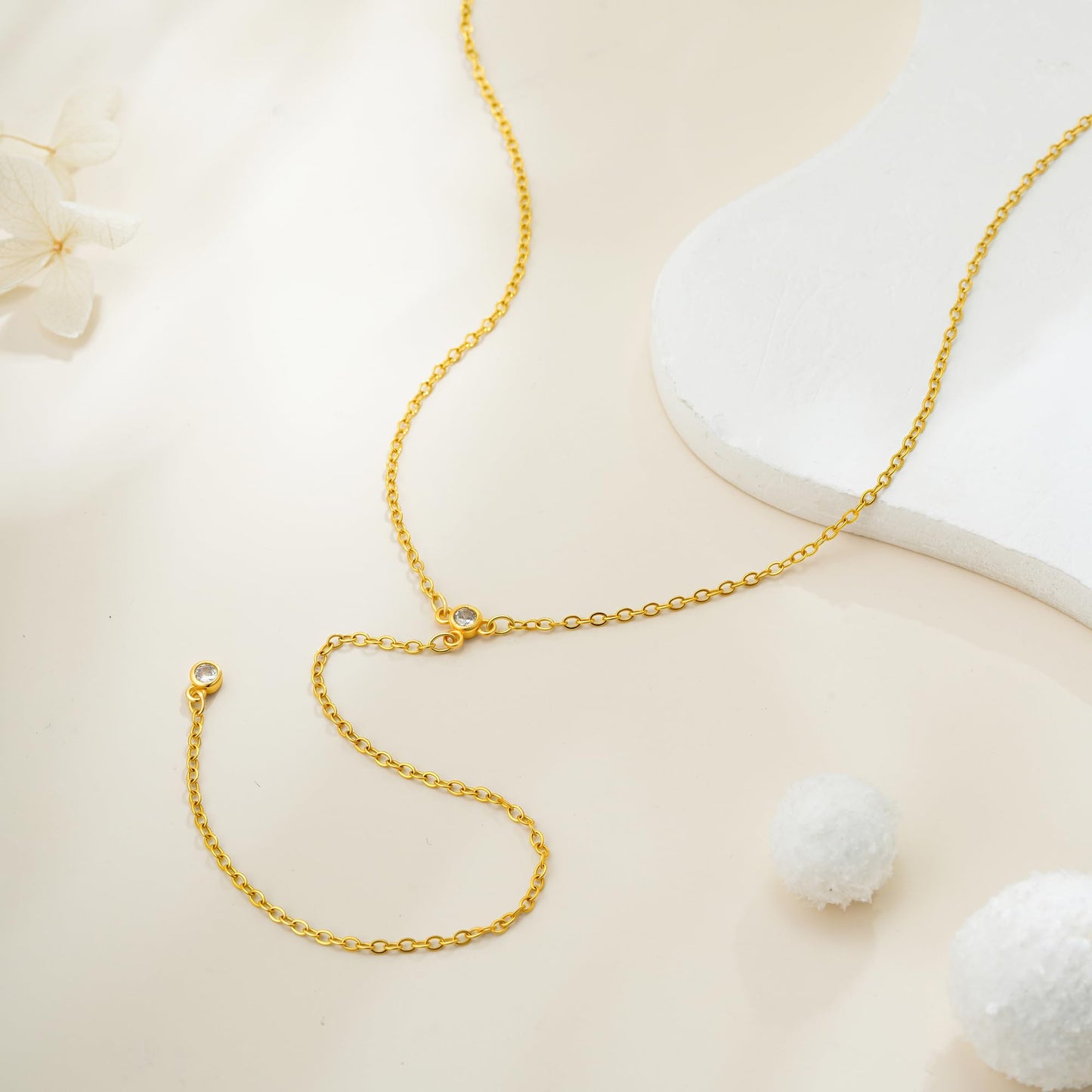 Treasure Bender Lariat Gold Necklace for Women Dainty Long 14k Gold Plated Y-Shaped Body Chain Choker Necklace Zirconia Diamond Pendant Charm Necklaces Non Tarnish Gold Jewelry for Women