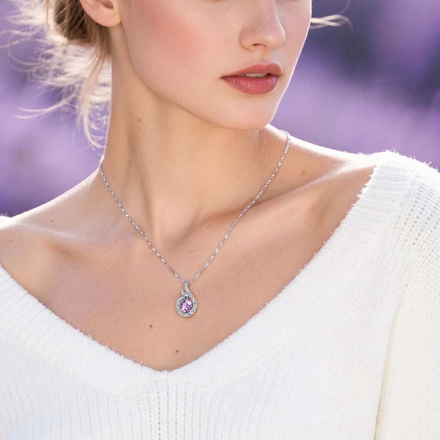 Kate Lynn Phoenix Birthstone Necklaces for Women Pendant Necklace Crystal Jewelry, Birthday Gifts for Women Wife Girlfriend Mothers Day Gift for Mom Daughter Unique Lady Christmas Jewelry Gift for Her, February Birthstone Amethyst Necklace