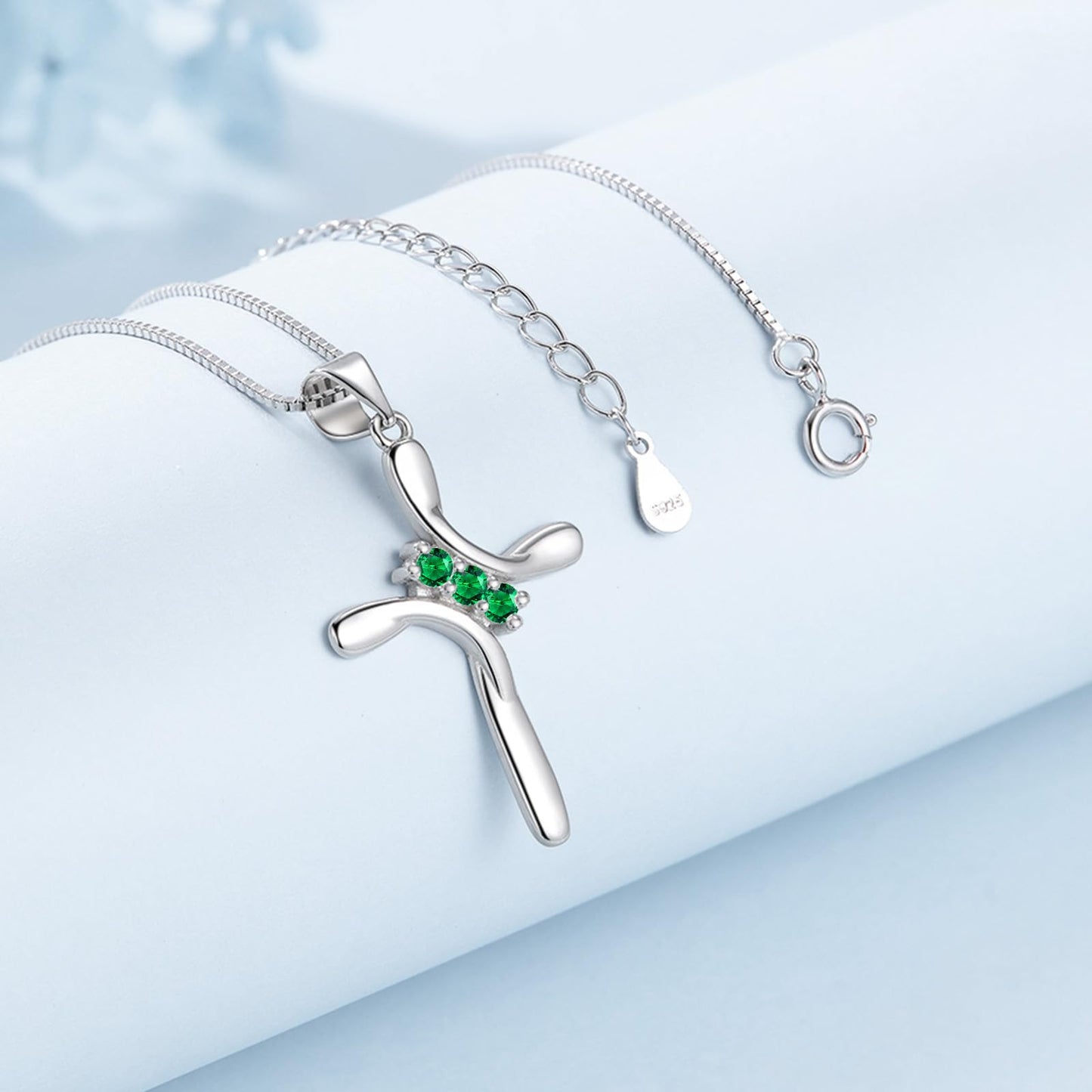 EVERU S925 Sterling Silver Cross Necklace for Women Birthstone Necklace with Cubic Zirconia 18K Gold Plated Cross Pendant Jewelry Ideal Gift Green Emerald May