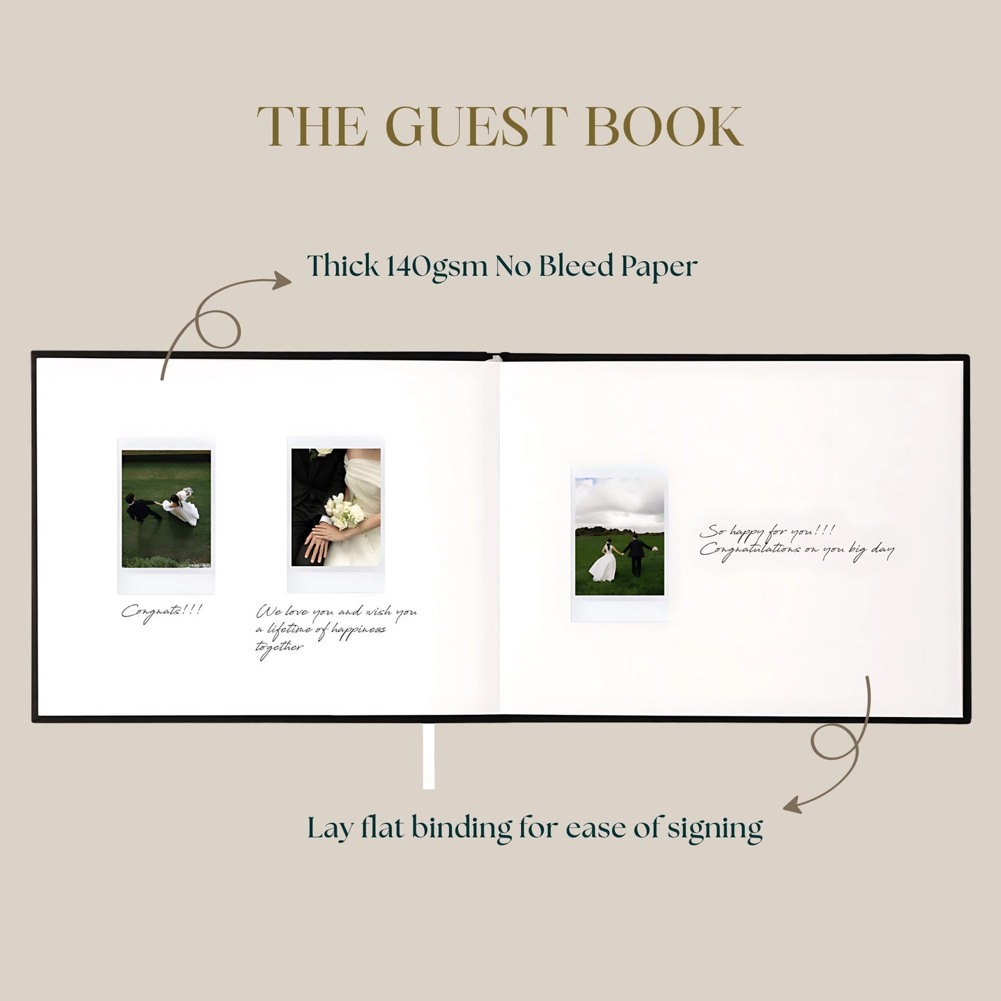 Paperell Wedding Guest Book – Guest Book for Wedding Reception with Linen Hardcover & Gold Foil Embossing – Unlined, No-Bleed Pages – Perfect Keepsake for Sign-Ins & Polaroids - Black