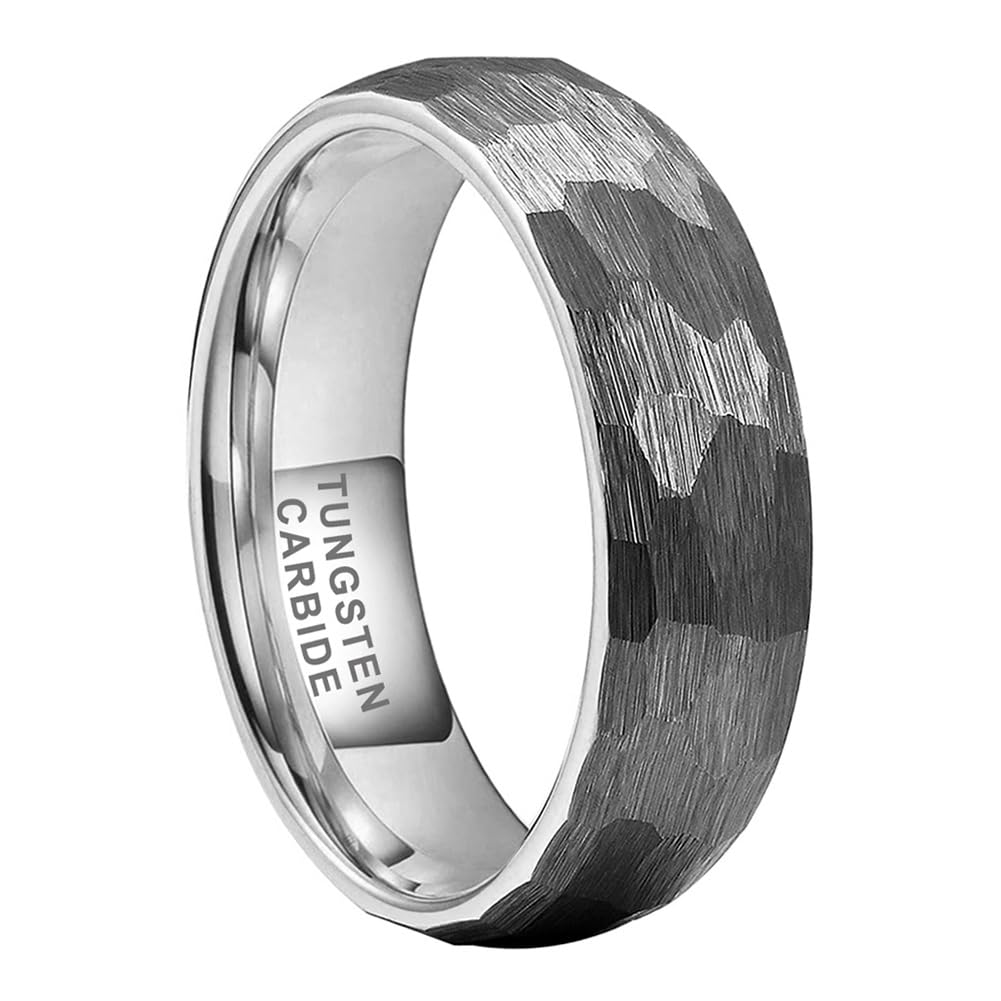 TUTISS 6mm Hammered Tungsten Rings for Men Women Fashion Engagement Wedding Bands Domed Matte Finish Comfort Fit Size 9