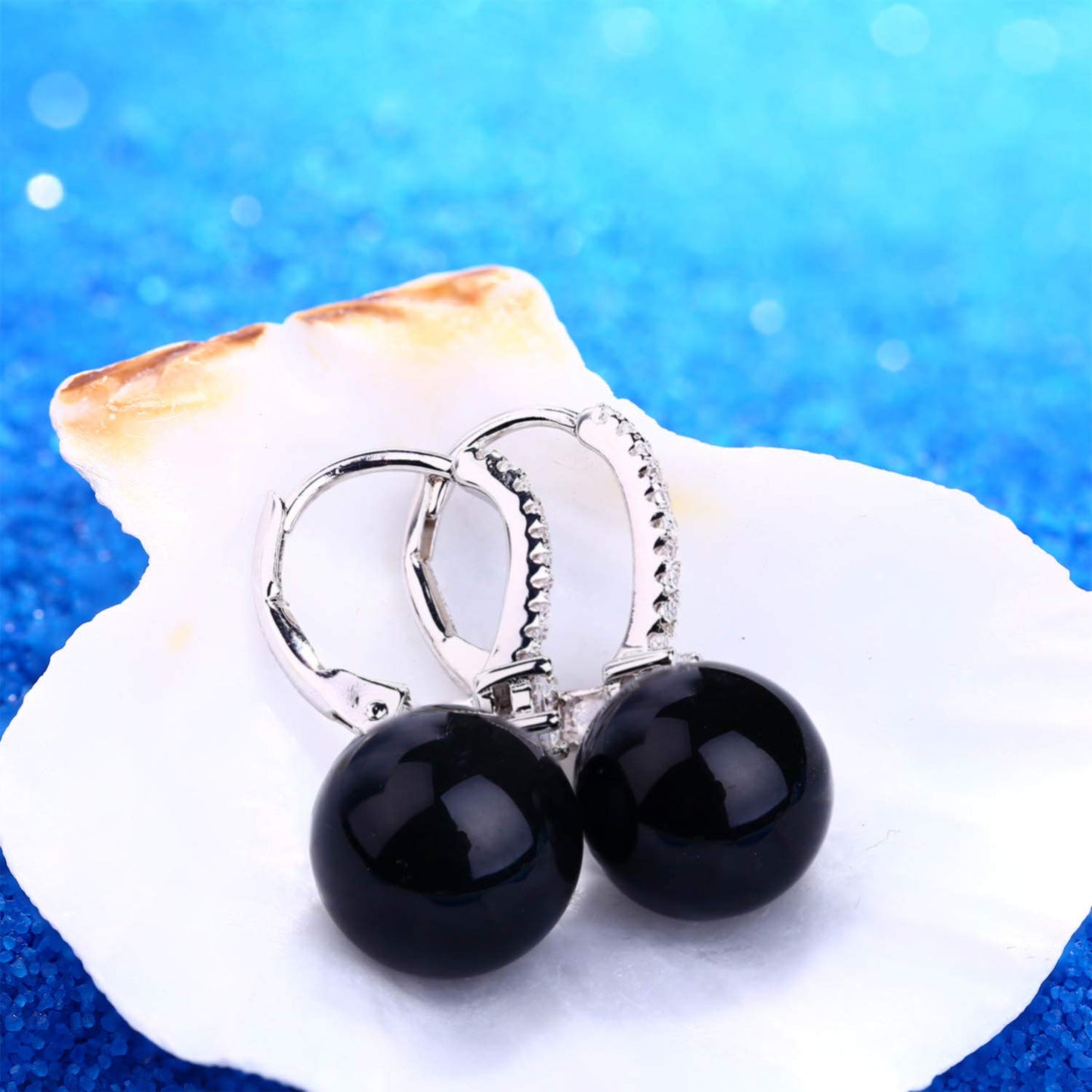 JO WISDOM 925 Sterling Silver Black/White Pearl Earrings for Women with Simulated Dangle Pearls 10mm
