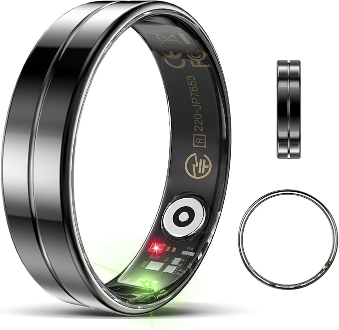 Ultra-Thin Smart Ring for Women Men,Sleep Tracker Ring with Heart Rate, Waterproof Fitness Ring for Activity Monitoring/Steps/Calories,No Subscription Fee,for iSO & Android (Black, 10)