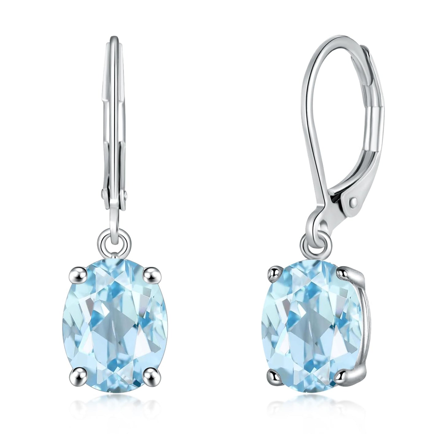 CiNily Cut-Oval Leverback Dangle Earrings for Women Light Blue Cubic Zircon 14k White Gold Plated Hypoallergenic Hanging Earrings Lightweight Summer Drop Earrings