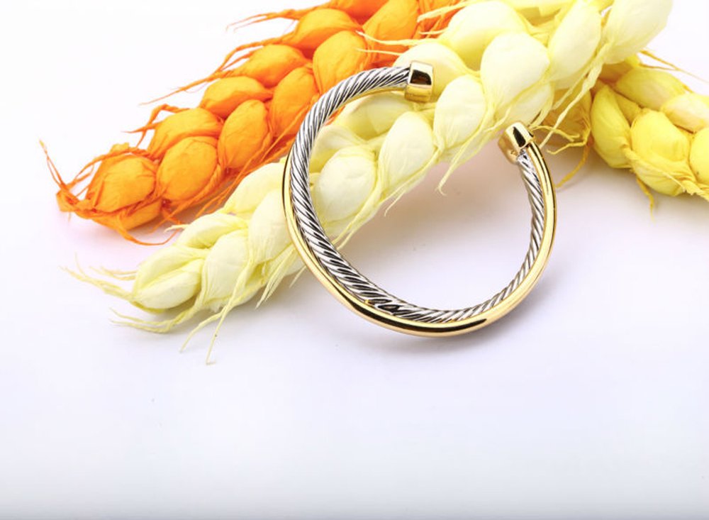 UNY JEWEL Single Cross Over Twisted cable wire bangles Crystal mosaic bracelet Bangle for women fashion jewelry (Single Cross)