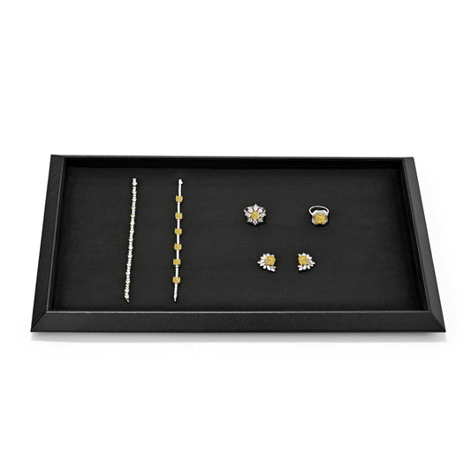 Oirlv Black Leather Jewelry Display Tray with Microfiber Lining, Premium Square Corner Organizer
