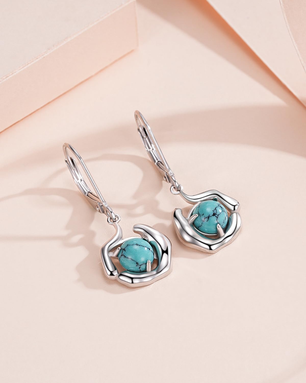 Turquoise Jewelry for Women-Genuine Turquoise Leverback Earring 925 Sterling Silver Dangle Drop Earrings Vintage Gifts for Valentine/Mother's Day/Christmas