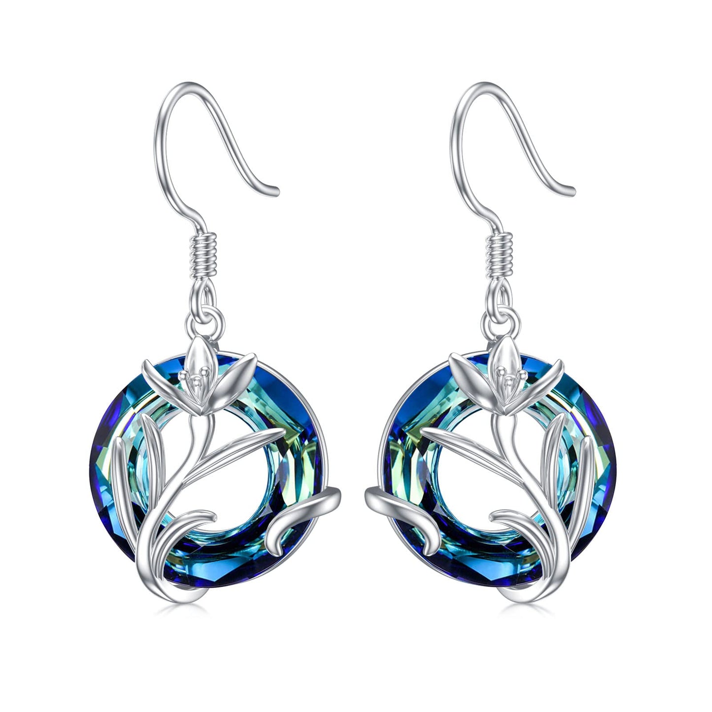 TOUPOP January Birth Flower Earrings Snowdrop Drop Dangle Earrings Blue Crystal Jewelry Birthday Mothers Day Gifts for Women Mom Her