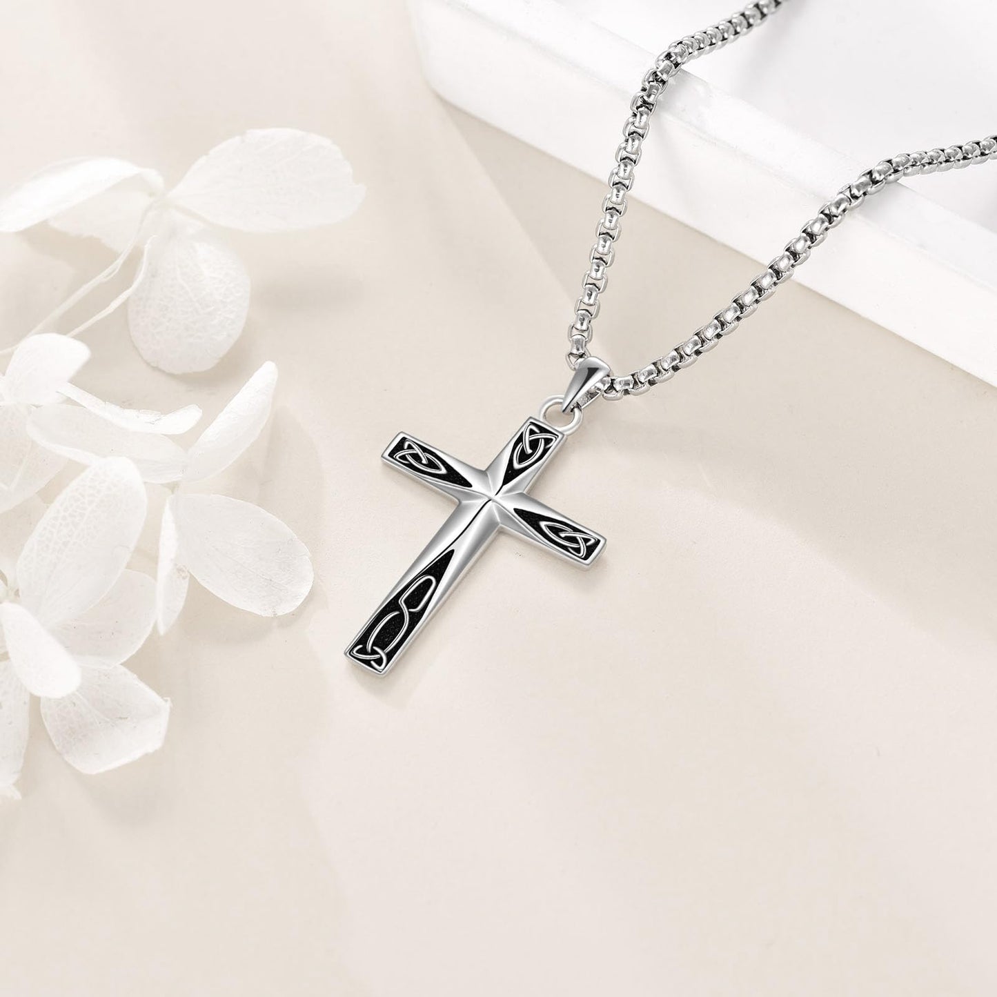 ONEFINITY Religious Cross Pendant Necklace Sterling Silver Origami Cross Pendant Gifts for Women Men Jewelry (Celtic Knot Origami)