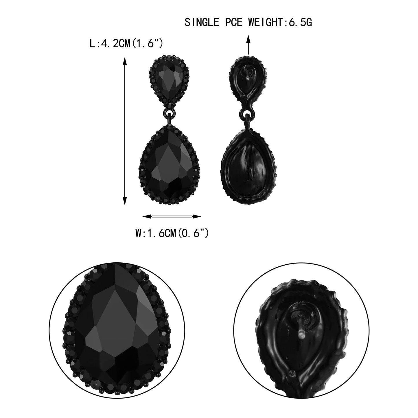 EVER FAITH Costume Prom Jewelry Austrian Crystal Dangle Earrings, Elegant Party Waterdrop Pierced Earrings for Women Black Black-Tone