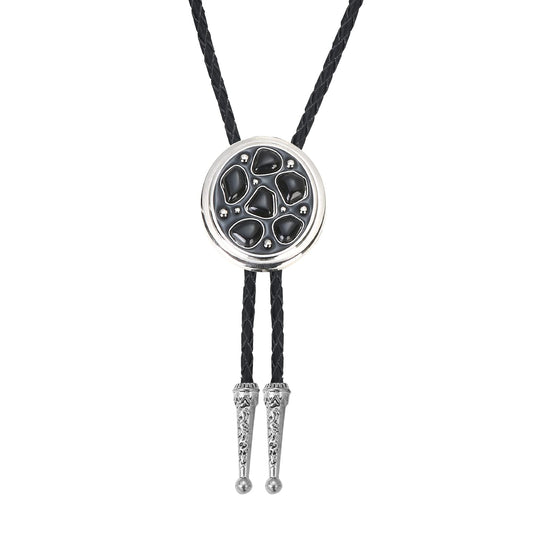 Btilasif Bolo Ties Western Cowboy with Black Agate Stone Leather Necktie Bola Tie for Men Women