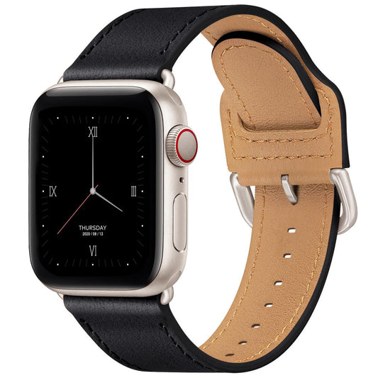 POWER PRIMACY Leather Bands Compatible with Apple Watch Band 38mm 40mm 41mm 42mm-Series 11/10,Genuine Leather Strap Compatible for Women Men iWatch SE Series 11 10 9 8 7 6 5 4 3 2 1(Black/Starlight)