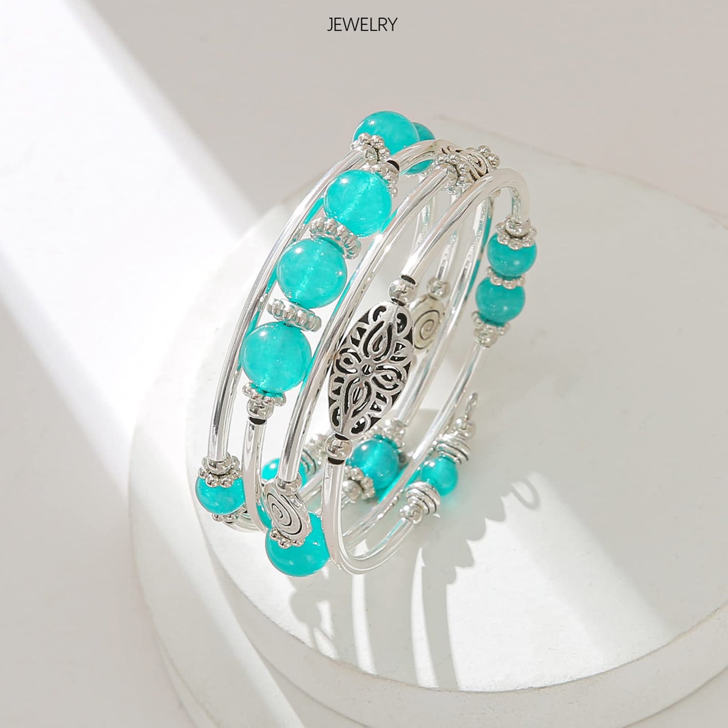 FULU AUTUMN Stackable Beaded Bracelets for Women Boho Wrap Silver Bracelet Layered Fashion Jewelry Gifts for Her(17-Sea green)