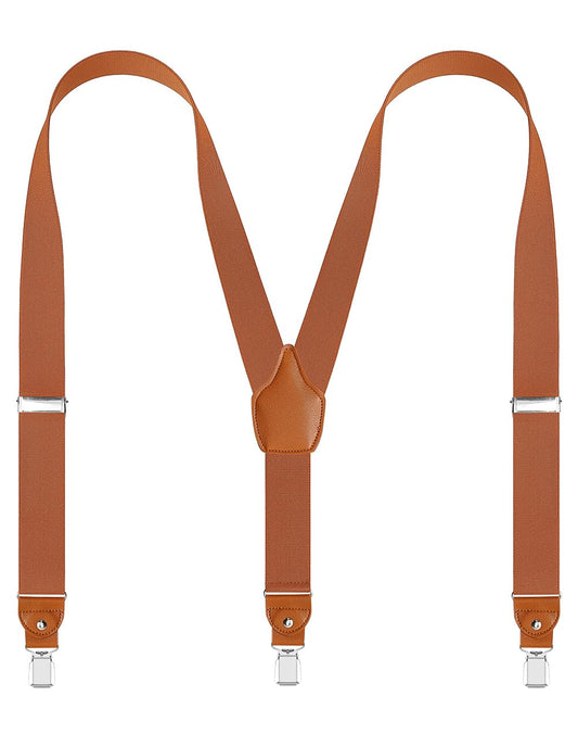 DEOBOX Men's Suspenders Elastic Adjustable Y-Back Costume with Strong Clips Brown 43"