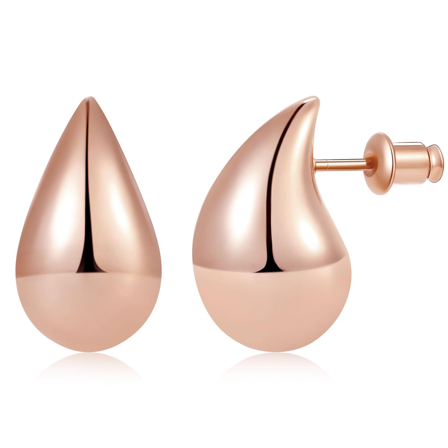 Gacimy 14K Rose Gold Plated Teardrop Earrings Dupes for Women, Chunky Drop Earrings for Women with 925 Sterling Silver Post, 0.7 Inches Rosegold