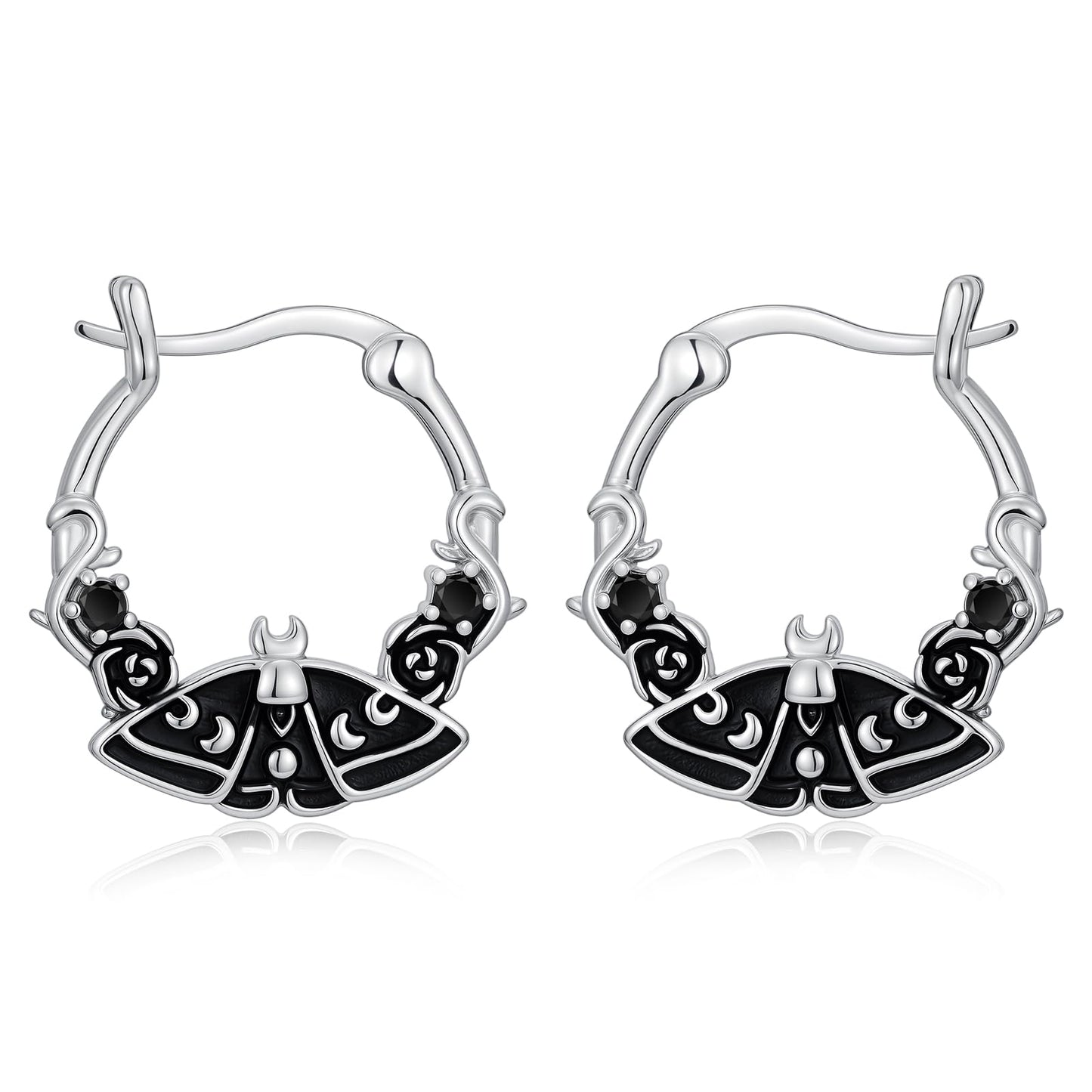 Gothic Moth Earrings 925 Sterling Silver Hypoallergenic Goth Huggie Hoop Earrings Halloween Jewelry Gifts for Women Daughter