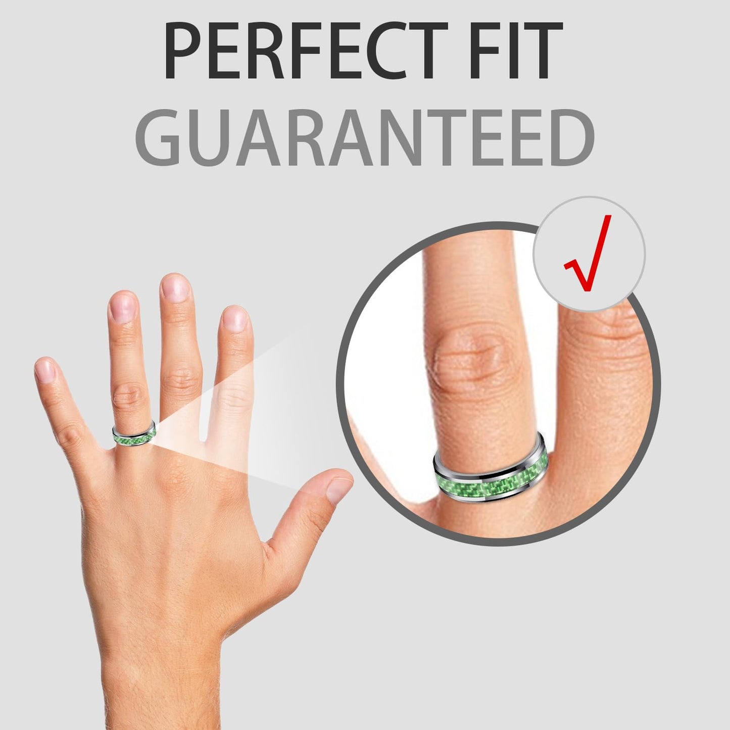 HJIMMNHONG New Carbon Fiber Fashion Rings Double Beveled Edge Delicate Polished Simple Stainless Steel Mens and Women Rings,8mm,Green,Size 11