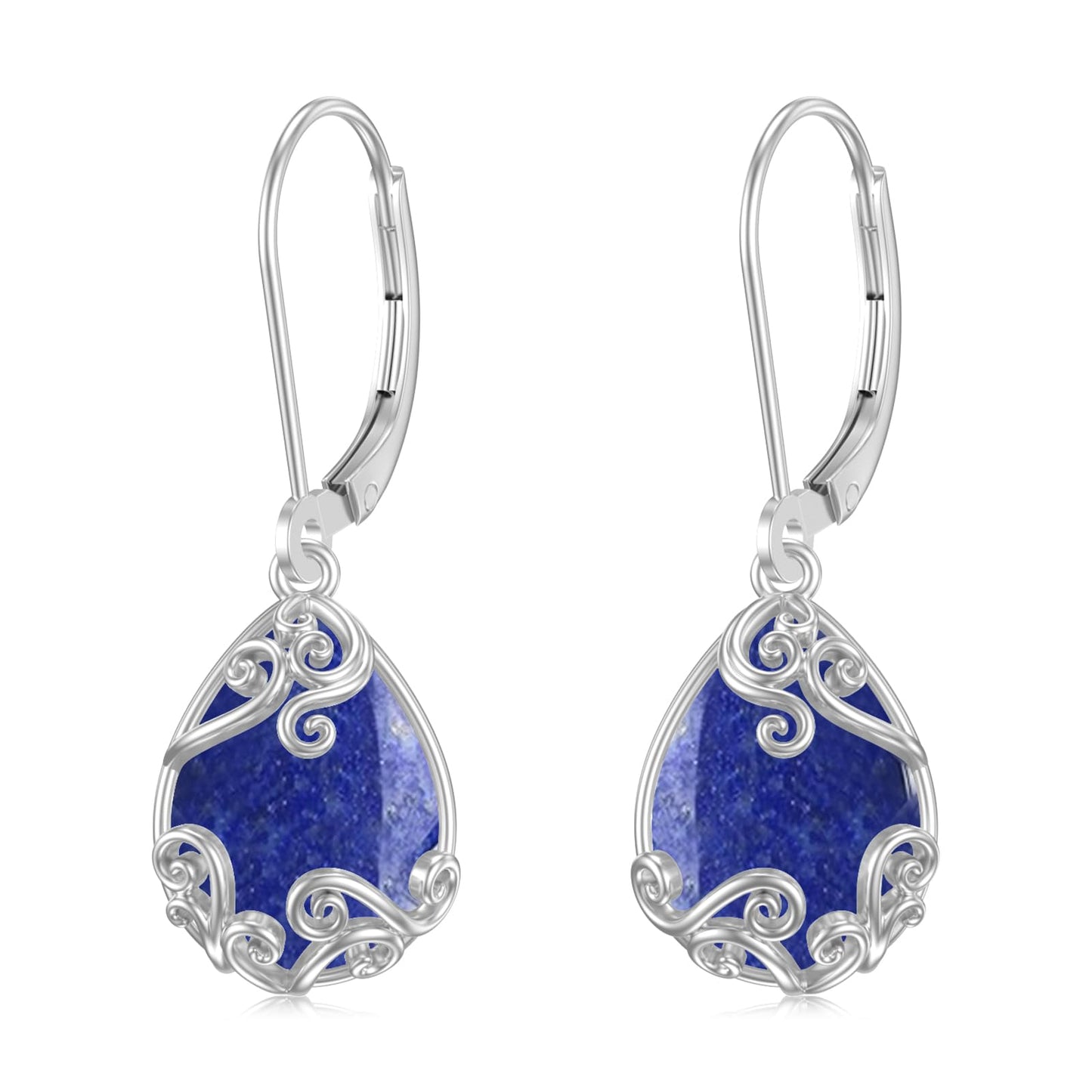 KoyeKei Lapis Lazuli Filigree Leverback Earrings for Women 925 Sterling Silver Lapis Lazuli Teardrop Dangle Drop Earrings Jewelry Filigree Graduation Birthday Gifts for Lover Girlfriend Her