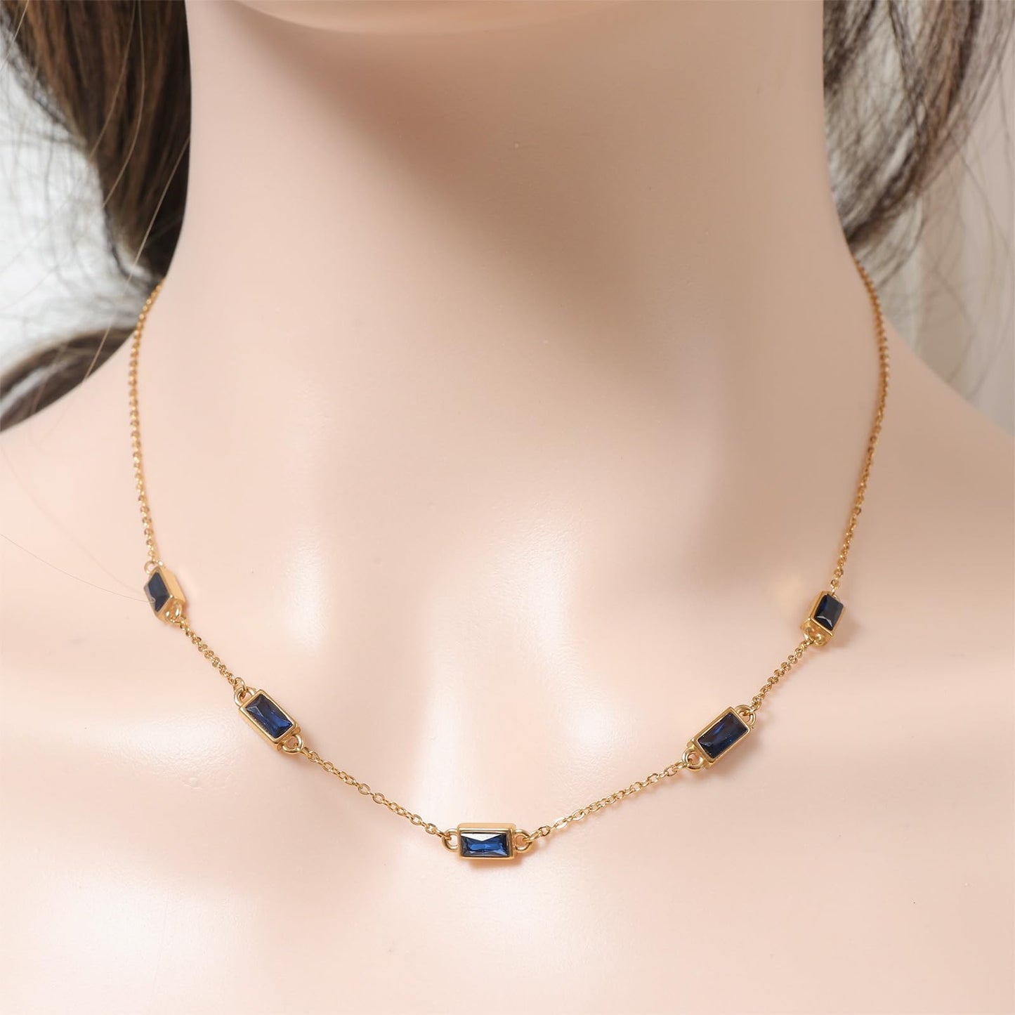 TaYolnFaSo Emerald-cut Sapphire Jewelry Set for Women 18k Gold Plated Blue Necklace Earrings September Birthstone Sapphire Jewelry Prom Wedding Birthday Valentine's Day Gift for Girlfriend Wife
