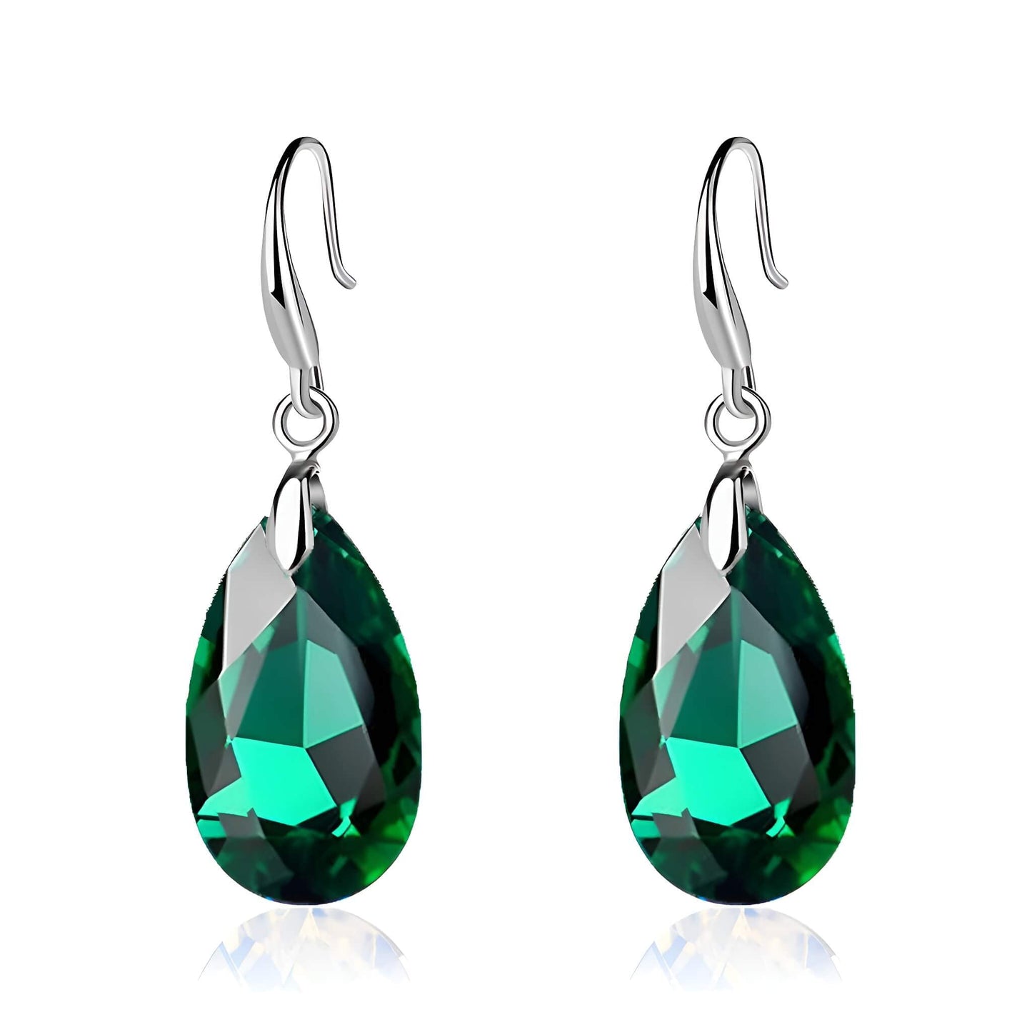 Austrian Crystal Teardrop Dangle Hook Earrings for Women 14K Gold Plated Hypoallergenic Jewelry (Emerald)