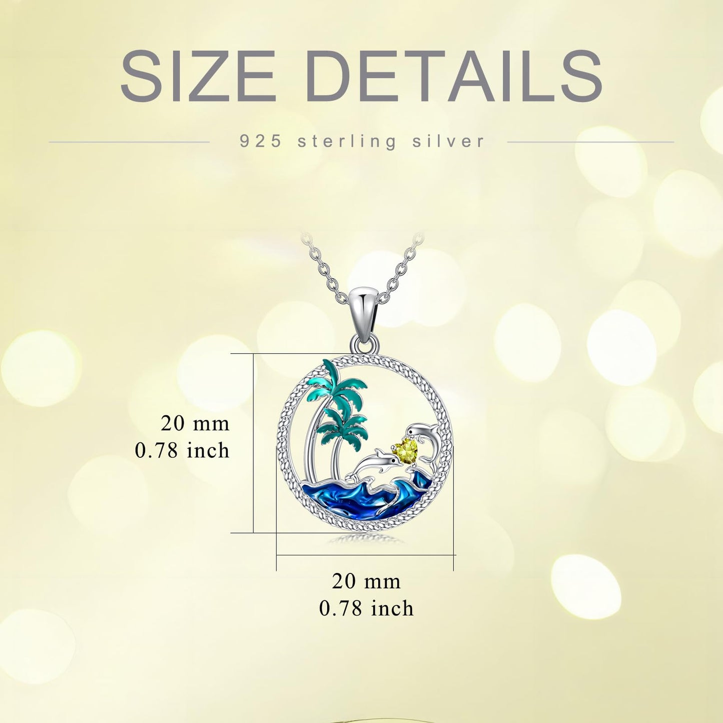 PROESS Dolphin Necklace Sterling Silver August Birthstone Necklace Palm Tree Beach Jewelry Ocean Animal Gifts for Women Daughter
