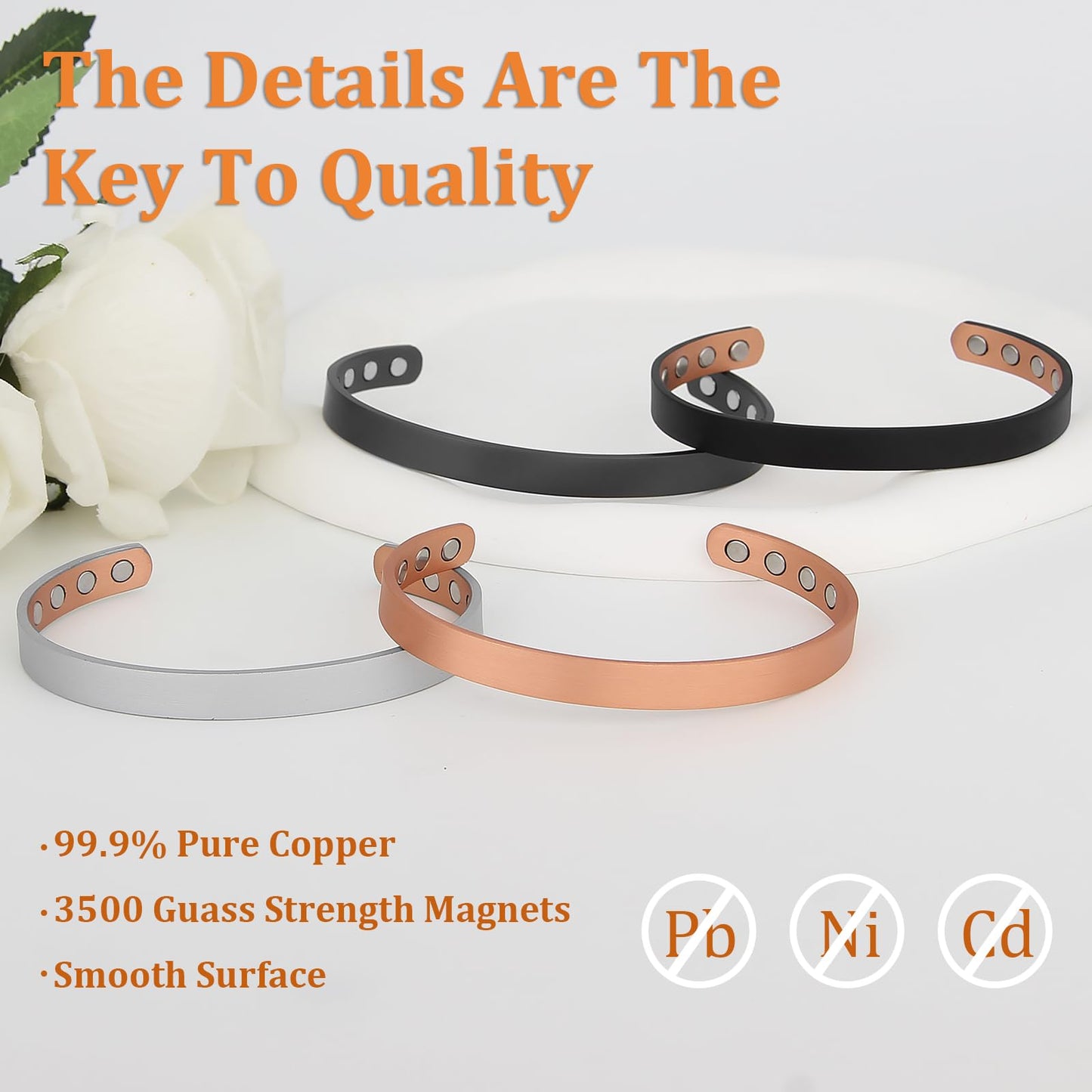 MagEnergy Copper Bracelet for Men and Women, 99.9% Pure Copper Magnetic Bangle with 8pcs 3500 Gauss Magnets,6.3" Adjustable Jewelry