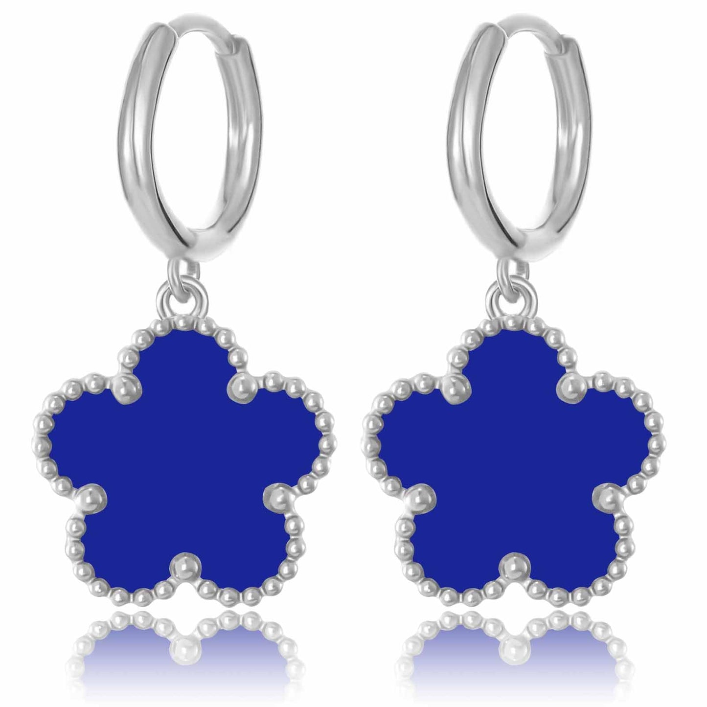 Gold Plated Five Leaf Clover Dangle Earrings for Women Lucky Flower Jewelry (Royal Blue-White Gold Plated)