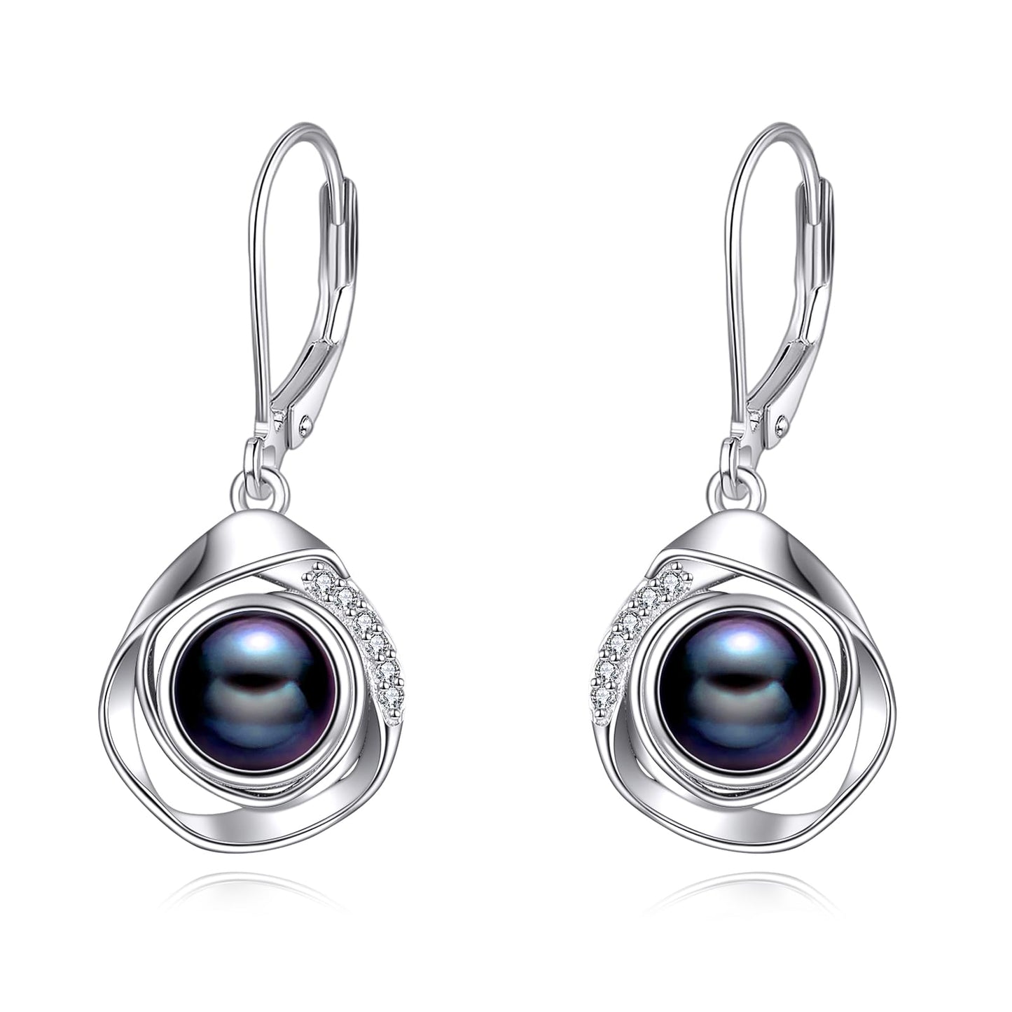 925 Sterling Silver Black Pearl Leverback Earrings Dangle Drop Jewelry Gifts for Women (Black Pearl)