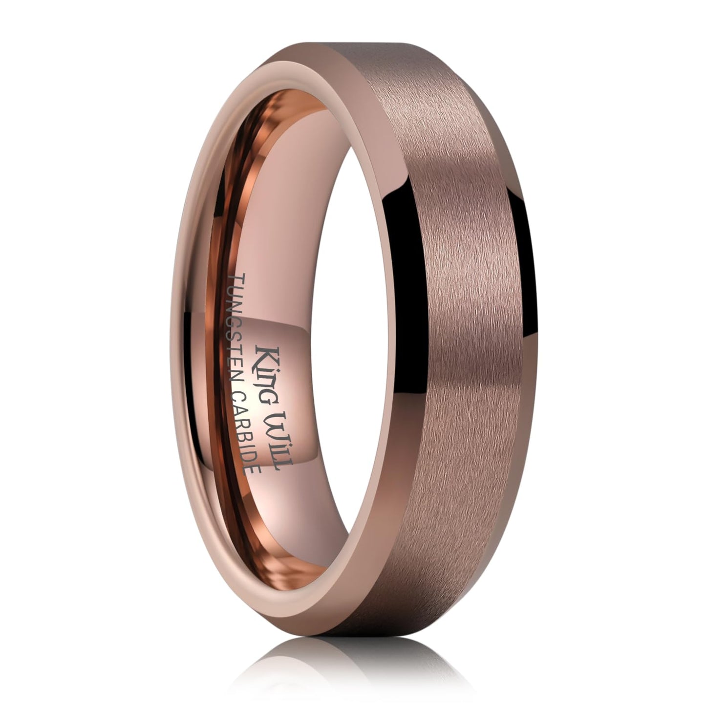 King Will Brown Basic Tungsten Rings For Men 6mm Wedding Band Polished Edge Brushed Matte Promise Ring Comfort Fit, Size 8