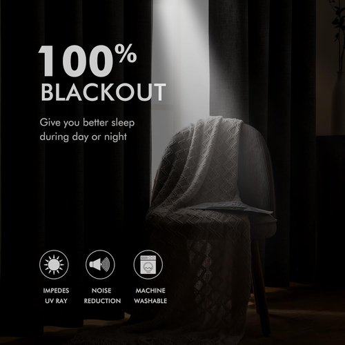 MIULEE Blackout Curtains - Linen Texture Thermal Insulated Room Darkening Drapes | Natural Khaki, 52x72 Inch (2 Panels)