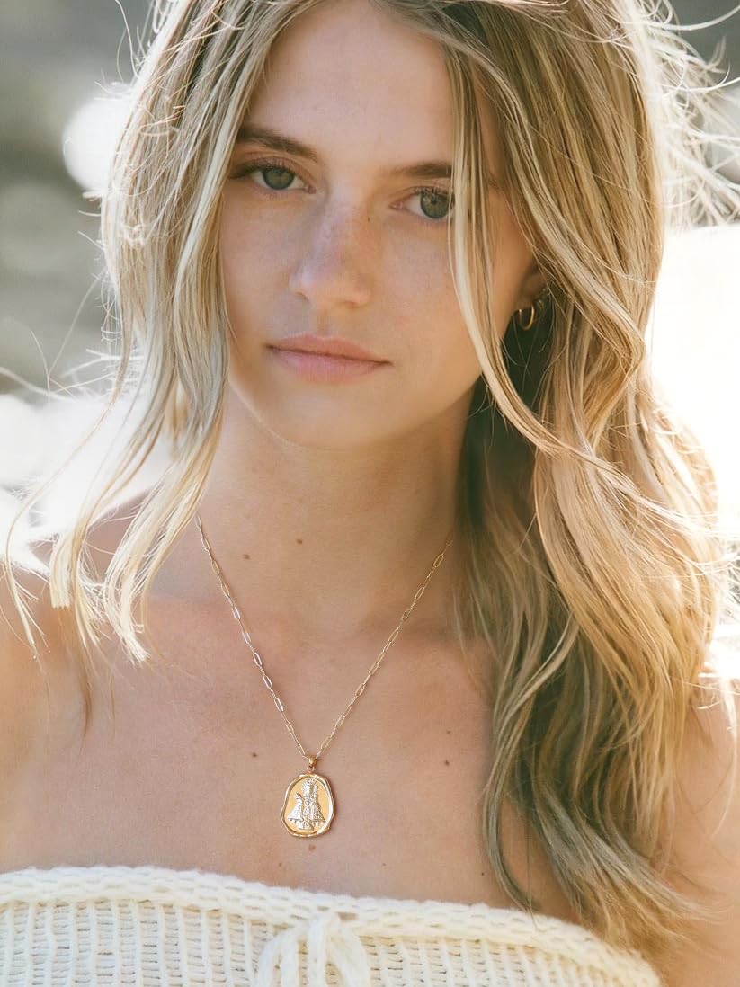 CANEVINKA 18k Gold Plated Virgin Mary Pendant Necklace, Cross Faith Pendant Necklace Dainty Adjustable Paper Clip Chain, Minimalist Cross Jewelry for Women