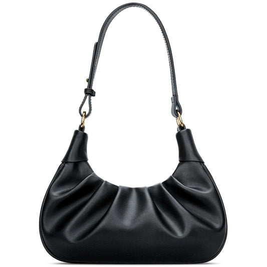 KKXIU Shoulder Bag Crescent Handbag Ruched Purse Underarm Bag Mini Hobo for Women, Detachable Gold Chain Crossbody Bag - Black