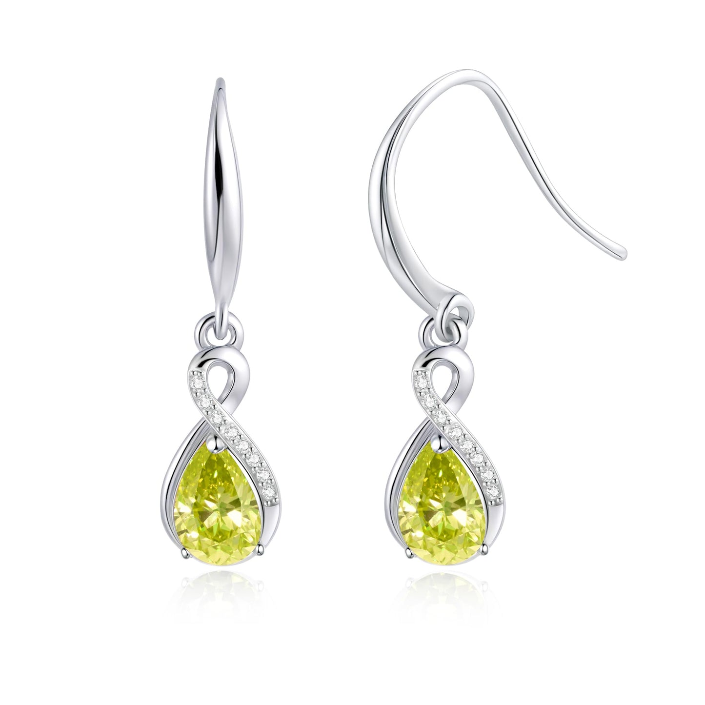 Infinity Birthstone Earrings 18K White Gold Plated 925 Sterling Silver Teardrop Infinity Drop Dangle Earrings August Birthstone Jewelry Birthday Gifts for Women Her Mother Wife