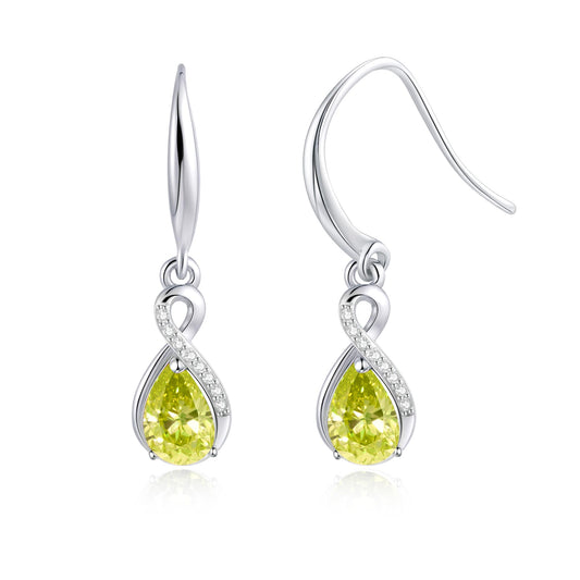 Infinity Birthstone Earrings 18K White Gold Plated 925 Sterling Silver Teardrop Infinity Drop Dangle Earrings August Birthstone Jewelry Birthday Gifts for Women Her Mother Wife