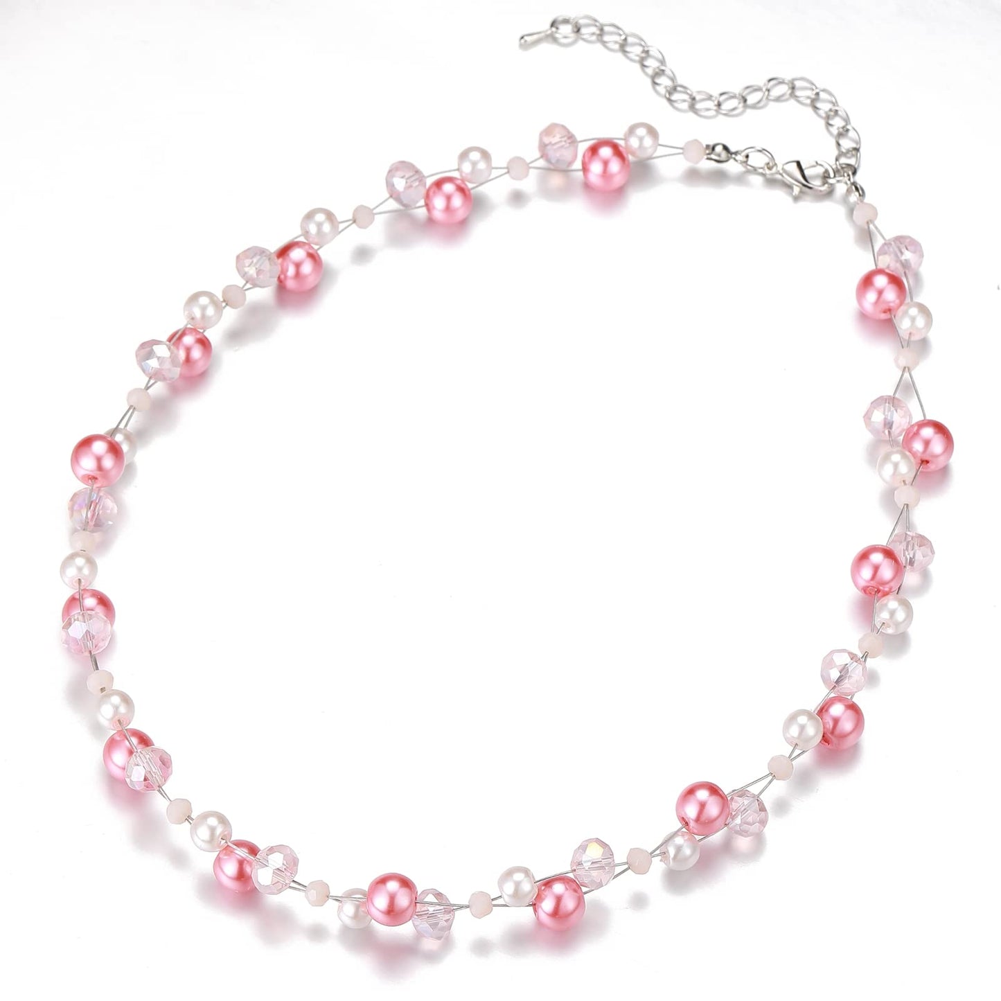 Short Beaded Turquoise Necklace For Women - Fashion Jewelry with Pearl and Crystal Bead, Birthday Gifts For Women (27-Plum Pink)
