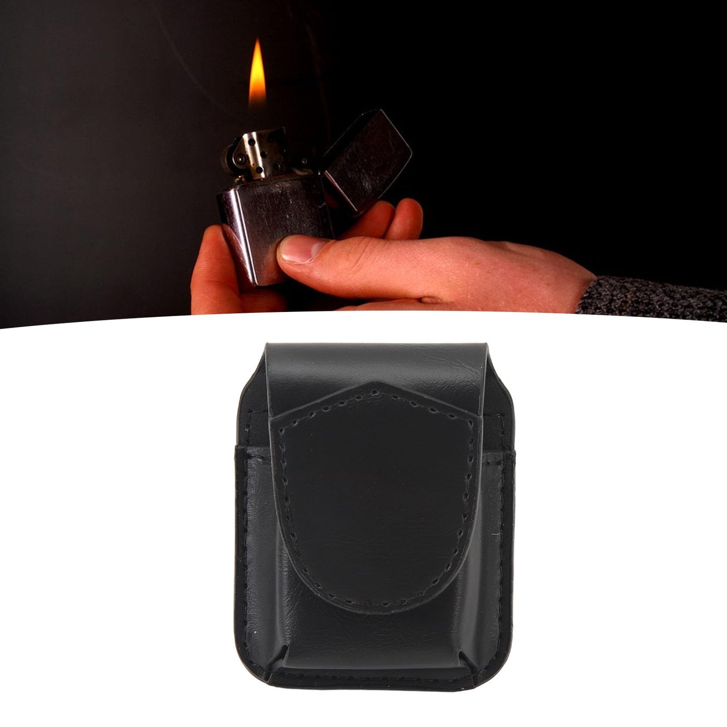 Lighter Pouch Belt Loop PU Holder Scratch Soft Lining Magnetic Buckle Lighter Waist Case Outdoor Travel (Black)