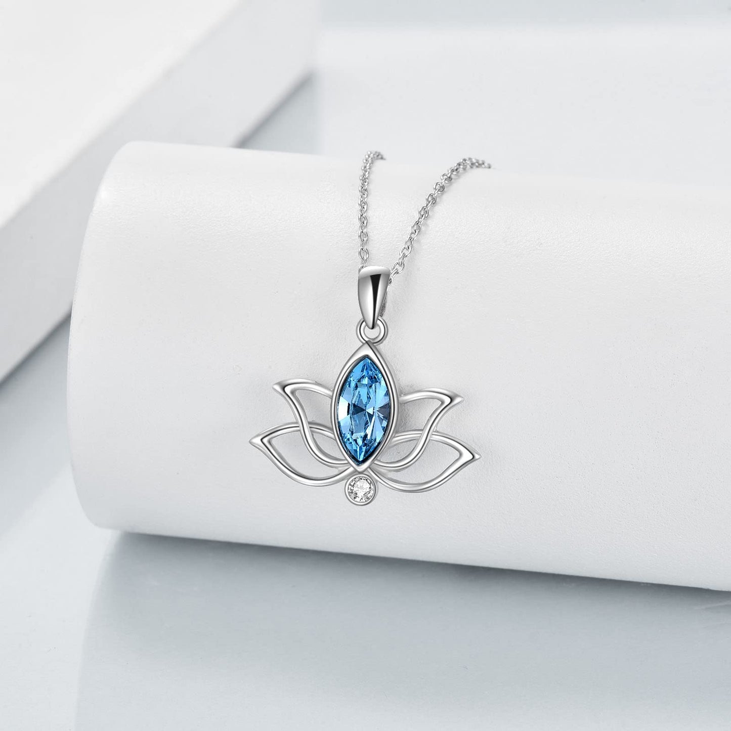 YFN Lotus Necklace for Women Sterling Silver Crystal Lotus Flower Pendant Necklace Yoga Jewelry Gifts for Women