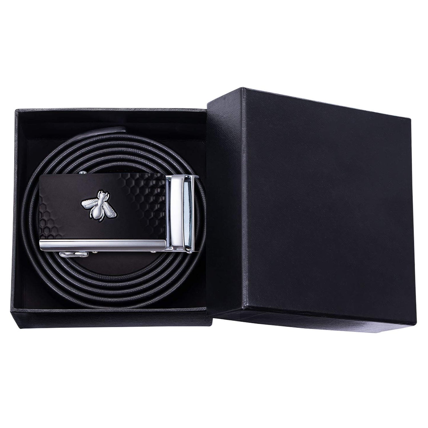 Barry.Wang Men's Ratchet Leather Belt 1 3/8" Adjustable Buckle Sliding Click Designer Casual Dress Golf Belts Fashion Valentine’s Day