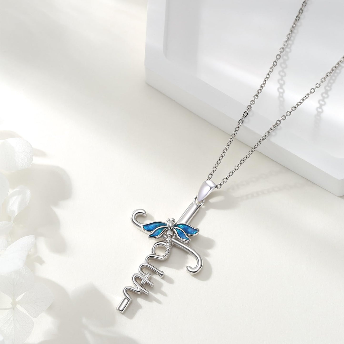 YEESIA Dragonfly Necklace for Women 925 Sterling Silver Faith Cross Necklaces Dragonfly Cross Pendant Religious Jewelry Graduation Birthday Gifts for Women