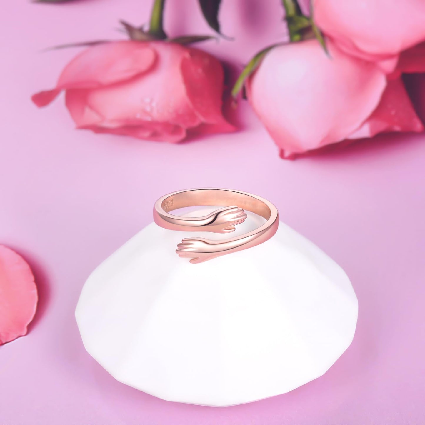 ACJFA 925 Sterling Silver Adjustable Hug Rings for Women Men Wedding Band Rings Wrap Around Rings Hand Ring Jewelry for Women (Rose gold-No engraved)