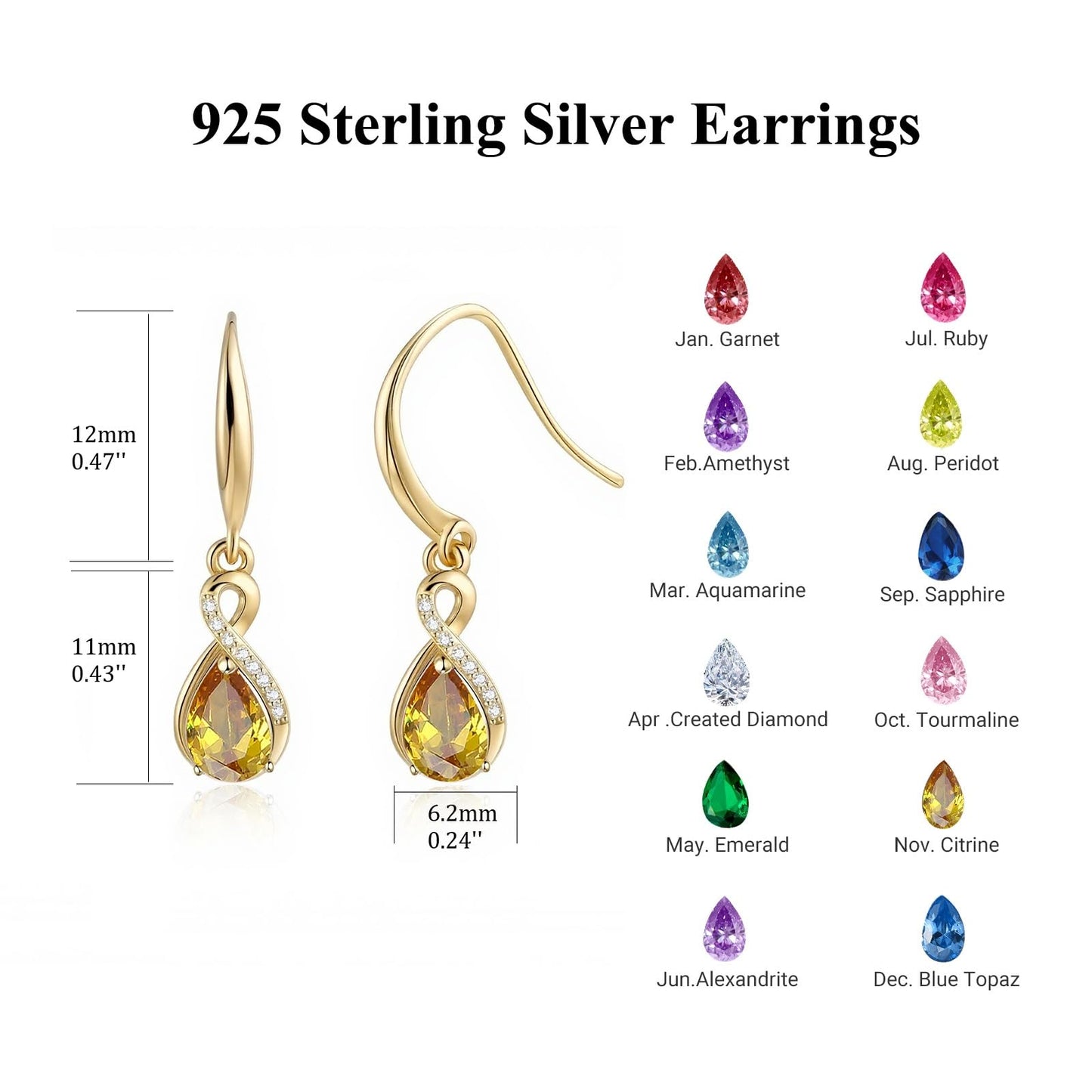 Infinity Birthstone Earrings 18K Gold Plated 925 Sterling Silver Teardrop Infinity Drop Dangle Earrings Citrine Jewelry Birthday Gifts for Women Her Mother Wife
