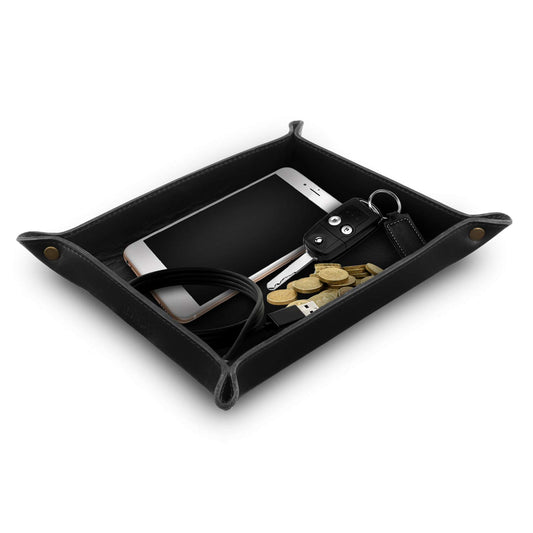 Londo Genuine Leather Tray Organizer - Practical Lightweight Water Resistant Computer Table Desk Storage Box for Wallets, Watches, Keys, Coins, Cell Phones and Office Equipment