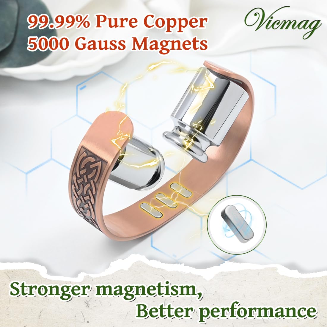 Vicmag Copper Bracelet for Men 9X Strength Magnetic 99% Pure Copper with 5000 Gauss Magnets, Tree of Life Present Box Adjustable(Axe & Sun Moon Tree)