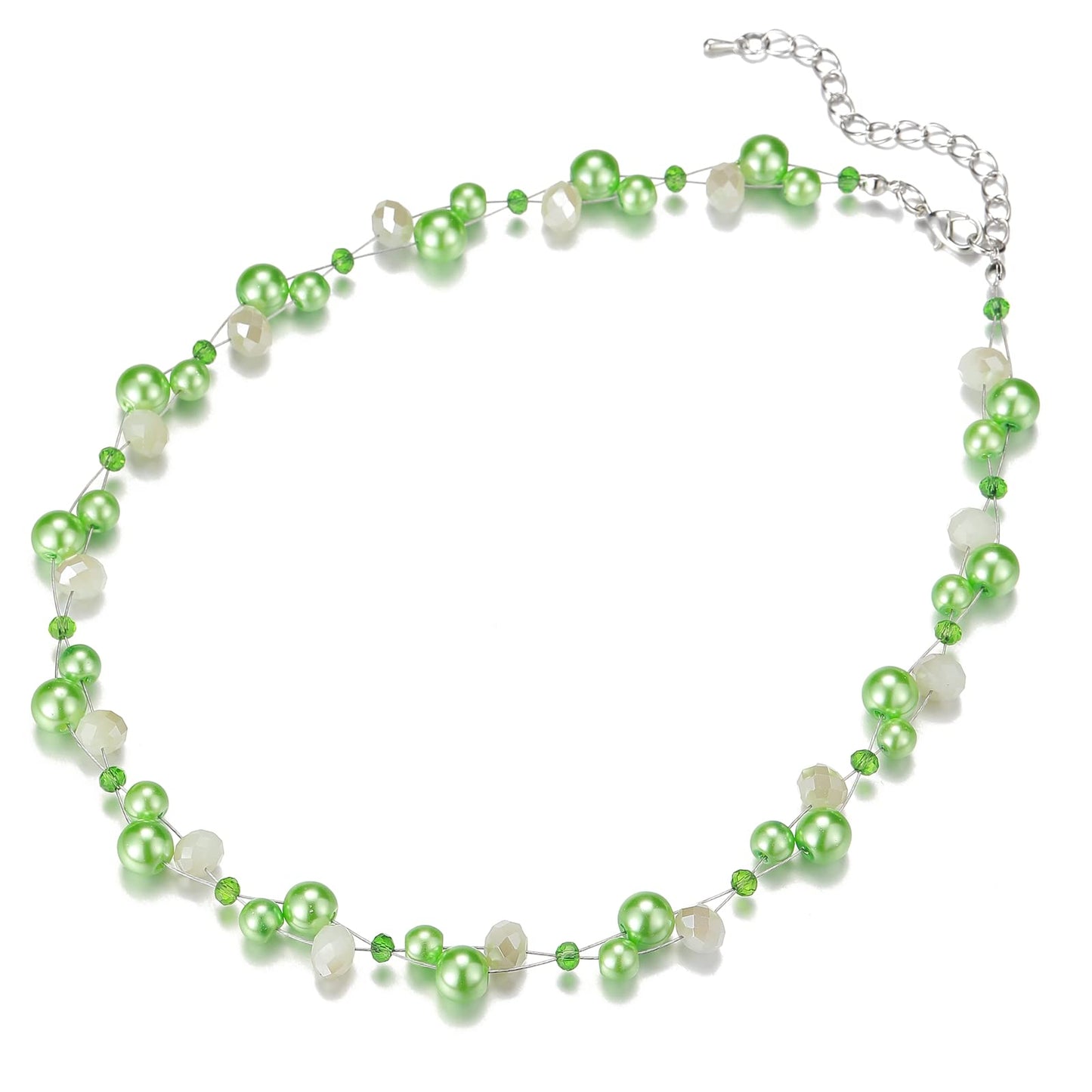 Short Beaded Turquoise Necklace For Women - Fashion Jewelry with Pearl and Crystal Bead, Birthday Gifts For Women (27-fruit green)