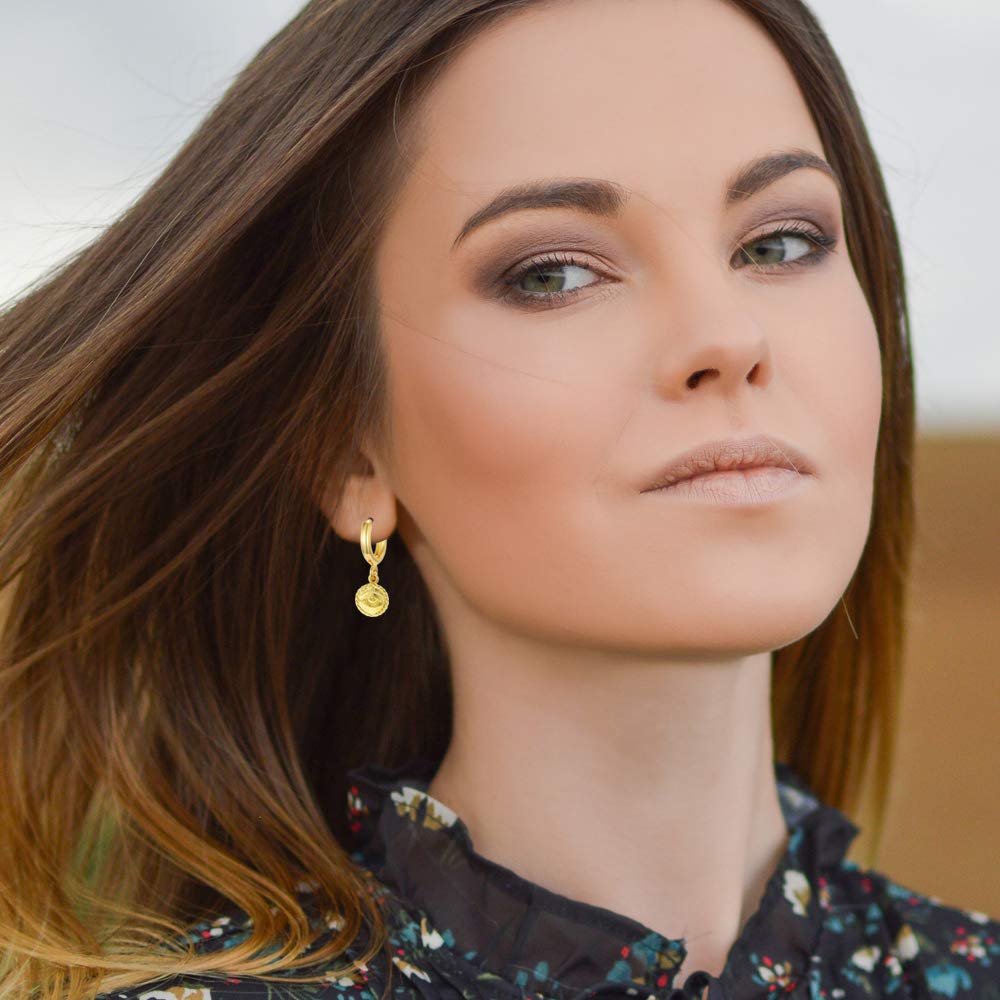 Evil Eye Dangle Drop Hoop Earrings With Small Charm 18K Gold Plated Vintage Huggie Hoops Elegant Dangling Jewelry for Women