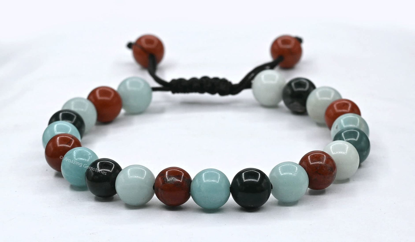 Amazing Gemstone Get Well Soon Recovery Bracelets for Women Manifestation - Moss Agate Amazonite Red Jasper Bracelet Set for Men Women Healing Calming Anxiety Stress Relief Gifts (Adjustable)