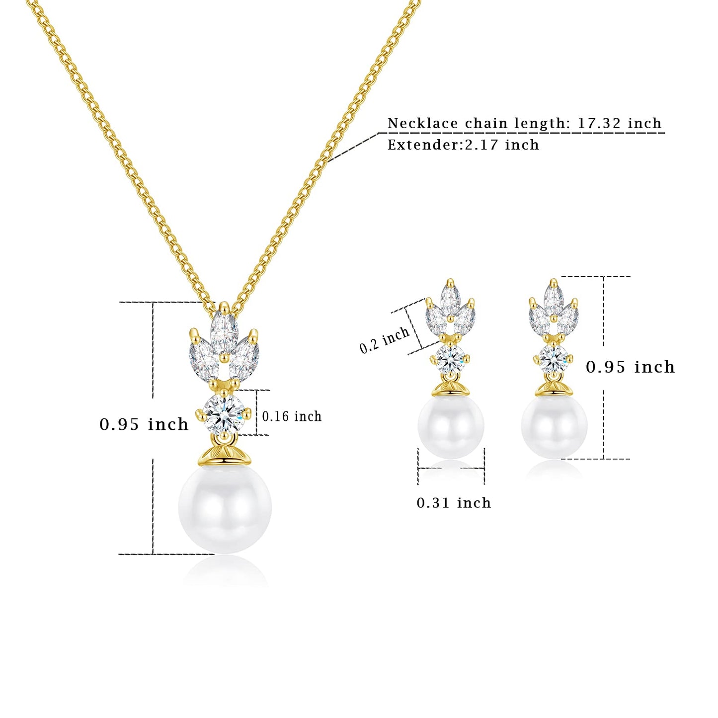 IDASANY Wedding Jewelry for Bride Bridesmaid, Gold Pearl Dangle Earrings and Pendant Necklace Set Bridal Jewelry for Promise Wedding Party, Pack of 2