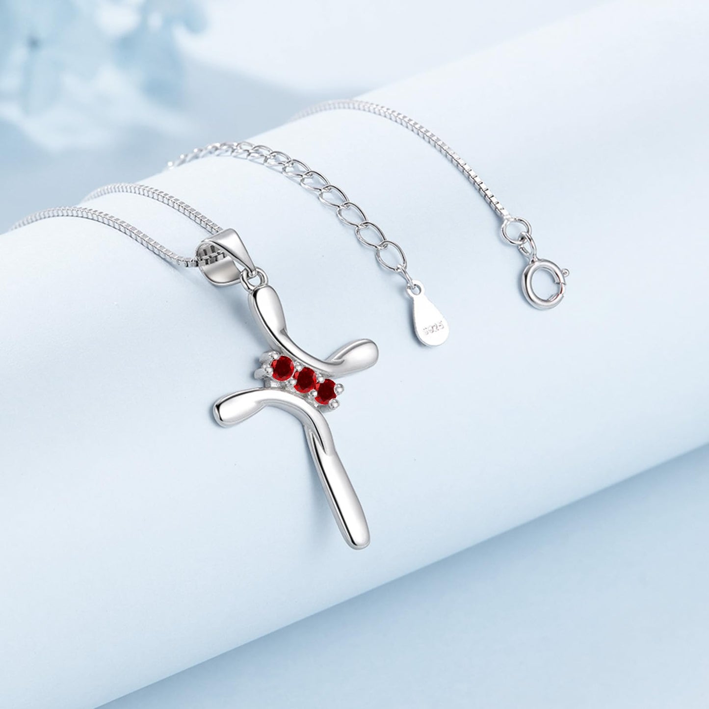 EVERU S925 Sterling Silver Cross Necklace for Women Birthstone Necklace with Cubic Zirconia 18K Gold Plated Cross Pendant Jewelry Ideal Gift Red Garnet January