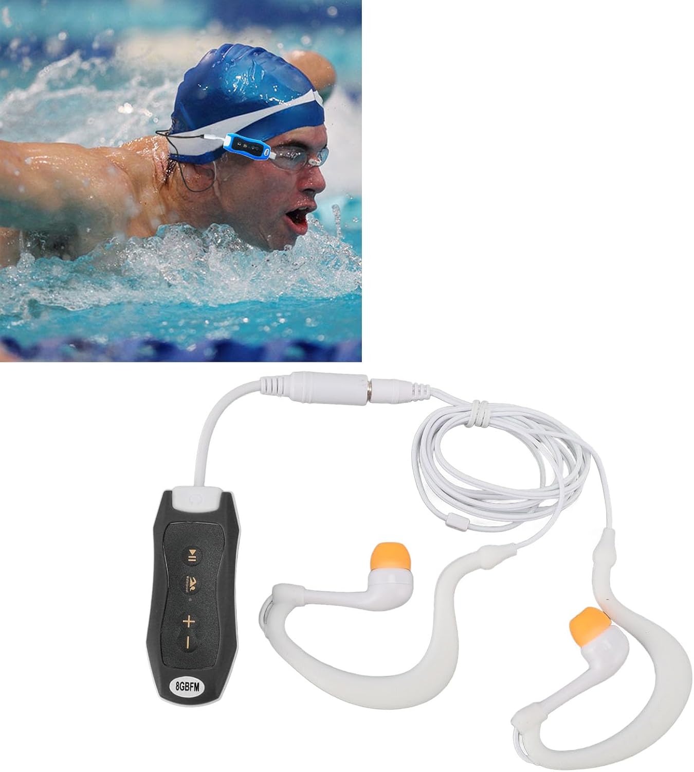 Hamwesh MP3 IPX8 8GB MP3 Swimming, Swimming (8GB) Player, USB Rechargeable for Underwater Player with Hydrodynamic