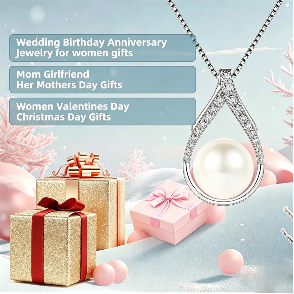NONNYL Gift for Women Wife- Mothers Day Gifts for Mom Her Couples Present Girlfriend, Gift for Wife Birthday Wedding Anniversary Jewelry Christmas Day Valentine's Gifts- Pearl Necklace